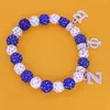 Charm Bracelets Stretch Adjust Size 10MM Blue White Crystal Ball Beaded Greek Letters ZOB Symbol ZETA PHI BETA Soror Jewelry