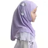 Etniska kläder Modest Beauty Girls Muslim Islamic Scarf Hijab Handgjorda Flower Lovely Rhinestone Headscarf för barn
