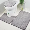 Badmattor 3st/Lot 3D Badrummatta Set Flanell Toalettmattor Mjukt golvminne skummatta Antislip Toliet