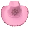 Bérets Cowboy Cowboy Chapeaux avec des paillettes Trime Oey Catching Woman Cowgirl Hat Model Show Performances Performances Pographie