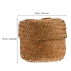 Vases 2 Pcs Flower Box Sundries Storage Basket Hand-woven Round Gift Wardrobe Baskets Seagrass Lid Bag Container