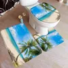 Banyo Mats Adası Plaj Mat Seti Hindistan cevizi Ağacı Tropikal Bitkiler Hawaii Okyanus Doğa Peyzajı Paspas Banyo Dekoru Halı Tuvalet Kapak Kapağı