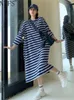 Casual Dresses NYFS 2024 Spring Autumn Korea Woman Dress Vestidos Robe Elbise Loose Plus Size Striped Long