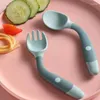 Spoons Baby Children Spoon Fork Set Soft Bendable Silicone Scoop Kit Tableware Toddler Training Feeding Cutlery Utensil