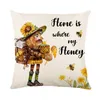 Bee Day Pillow Cover 18X18 Inches Linen Cushion Cover