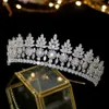 Bijoux de cheveux de mariage luxe aaa cz fleur de fleur couronne cristal pour les filles zircon tiaras coiffe