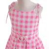 Film Barbi -kostymer för flickor Cosplay Pink Plaid Dress Children Summer Sleeveless Kids Party Wear 310 år 240325