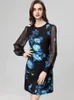 Women's Runway Dresses O Neck Long Sleeves Printed Beaded Patchwork Fashion High Street Casual Mini Vestidos