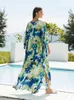 Vestidos casuais bohemian estampado kaftan vestido mulheres plus size caftan loungewear moda longa maiô de maxi praia use roupas de férias q1591