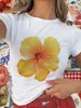 女性のTシャツファッション女性Tシャツクルーネック半袖フラワープリントスリムフィット夏のトップカジュアルデイリースキンフレンドリーSM L