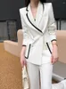 Dwuczęściowe spodnie dla kobiet Koreańska moda elegancka i elegancka damskie spodnie swobodny vintage Blazer Jackets proste kawałki