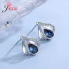 Boucles d'oreilles Stud Luxury Blue Drop Boucle d'oreille 925 Siltling Silver Fashion Femme Femme Bijoux Crims de cristal ovales