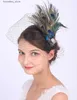 Hochzeitshaarschmuck Braut Hochzeit Schleier Pfauen Federn Accessoires Elegant Clip Prom Schleier Halloween Hats für Frauen 230727 L240402