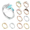 I nuovi anelli Midi Designer Midi a forma di marchio a doppio marchio a forma di T a aprire 925 anelli di banda in argento sterling, 1.1 con anello di gioielleria di donna logo originale con scatola