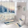 Rideaux de douche paysage d'hiver rustique Ensemble de neige naturelle forêt notamment étoile Pine arbre de baignoire en flanelle de salle de bain tapis de salle de bain couvercle de couvercle de couvercle