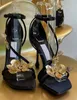 Luxuremerk Women Zea Sandals schoenen !!Elegante metalen bloemen Pumps vierkant teen dame hoge hakken zwarte satijnen bruiloft, feest, jurk, avond EU35-41