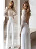 Vit bröllopsklänning Jumpsuit för kvinnor rygglösa byxor set för brudar gnistrande långärmad brudklänningar Robe Party Vestido de Novi8254254