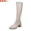 Wandelschoenen vrouwen warme long laarzen vrouw knie high booties dames platform dikke hak pu lederen zachte ritssluiting