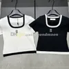 Couleur de contraste T-shirt Femmes U Neck Tees Designer Lettre T-shirts T-shirt élastique à manches courtes