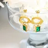 Stud -oorbellen Freshwater Pearl Lab Synthetische groene toermaline Tassel Basic stalen titanium vergulde 18k gouden dames sieraden