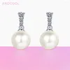 Dangle Earrings Andcool Natural Pearl Silver 925 For Women Fashion Inverted Trapezoidal Moissanite Girls Jewelry Woman