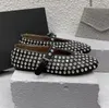 Toppversion Kvinnors äkta läderformella skor Fashionabla Crystal Diamond Mesh Sexiga sandaler inomhus Lätt Park Leisure Flat Bottomed Dance Shoes With Box