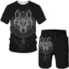 Summer Men Tracksuit Wolf 3D Gedrukte Short Sleeve Sportwear Fashion Outfit T -shirt shorts 2 -delige casual pak oversized mannelijke set 240325