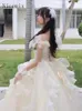 Casual klänningar som flyr från prinsessan aftonklänning för kvinnor avancerad ljus lyxig odödlig värd scenprestanda dräkt lång fluffig