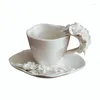 Tassen Keramik 3d Blumen Tee Tasse zarte handgeköpfige Blumen-Kaffee-Untertassen-Set unregelmäßiger Teetassen-Snack-Teller