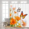 Douchegordijnen Leerbloemvlinder Oranje witte bloemenplant Twee vlinders badkamer decor Waterdicht polyester gordijn