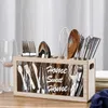 Boîte de vaisselle vintage Storage avec couverts en bois divisé Rack de drainage Tapiste de tube Spoon Fork Knife Stand