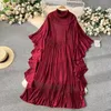 الفساتين غير الرسمية Fashon Fashon Fleated Dress Women's O-Dece Batwing Sleeve Solid Solid Big Swing Robe Maxi Vestidos 2024 Spring