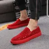 Casual Shoes Men's Summer Black Red Leather Lazy Cool British Style Fashion Sneakers Loafer Men