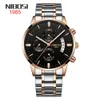 NIBOSI Butterfly Snap Buckle Solid Steel Band Men's Waterproof Coated Glass Glow Three Eyes 6-pin Quartz Watch