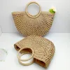 Storage Bags Straw Woven Bag For Women Seaside Holiday Beach Circular Handle Makeup With Lining