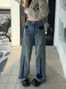 Frauen Jeans getäfelte Frauen hohe taillierte in voller Länge in voller Länge mit hohen Beinhosen Taschen Designer Streetwear Vintage gewaschene Hose