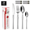 Zestawy naczyń obiadowych 24PC Silverware Setlery Zestaw Noże ze stali nierdzewnej Fork łyżka górna kolacja gospodarstwa domowego złota naczynie stołowe prezent ślubny