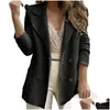 Costumes de femmes Blazers Femme Femme Cardigan Veste Solid Double Breasted Style Slim Fit Turnown Collar Blazer Long Sleev Dh3oo