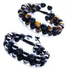 Strand Bracelet Mens Black Lava Rock Tiger Eye Gemstone Yoga Essential Oil Charm Gift