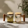 Tasses en verre tasse de thé avec infuseur et couvercle tasse de tasse grande tasse en bois poignée pour feuille lâche