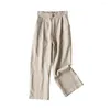 Women's Pants Lady Women Elastic Waist Straight Wide Leg Flax Solid Color Pockets Casual Trousers Clothing