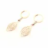 Dangle Earrings Classic 585パープルゴールドメッキ14Kローズロンバスリーフ女性オープンワークデザインエレガントなウェディングジュエリー