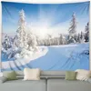 Tapissries Winter Tapestry Forest Cedar Snow Mountain Nature Snowy Scene Christmas Home Living Room Bedroom Decor Wall Hanging