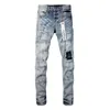 Damesbroek 2024 Purple Brand Hoge kwaliteit Jeans 1: 1 Tide Fashion Slim Fit blauw gescheurde patch -lichtkleur