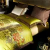Yatak takımları şık yeşil çiçek açan çiçekler nevresim 1200tc saten Mısır pamuk lüks dekoratör set yatak örtüsü yatak sayfası yastık kılıfı