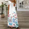 Lässige Kleider Frühlings-/Sommer-Mode-Frauen Kurzarm gedruckter Spitze elegant weiße v-heck schlank Fit Party Langes Vestidos S-5xl