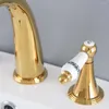 Bathroom Sink Faucets Gold Color Brass Widespread Dual Handle Washing Basin Mixer Taps Deck Mounted 3 Holes Lavatory Faucet Anf987