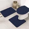 Bath Mats Rugs Set Of 3 Navy Blue Striped Zigzag Non Slip Bathroom Rug U-Shaped Contour Toilet Mat Lid Cover Geometric