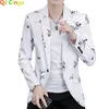 Gold Print Blazer Men Korean Trend Streetwear Mens Ubranie Casual Suit Płaszcz Mężczyzna Slim Fit Blazer Masculino Black White 240329