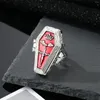 Cluster Rings Retro Crown Punk Jesus Coffin Cross Metal Ring Opening Adjustable Magnetic Force Flip Fashion Jewelry Wholesale